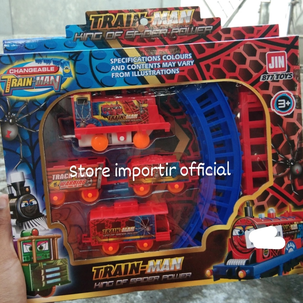 Mainan Kereta Api 4 GERBONG + 8 REL Karakter Spiderman 877 75 | Mainan Train Man Gandeng Murah Terba