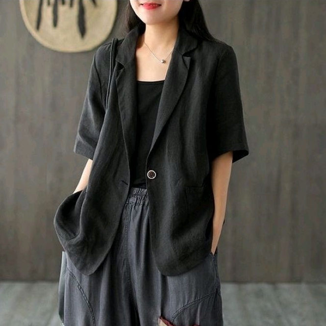 Hanjoo Blazer Wanita Linen Premium Korean Style OOTD Narnia Blazer / Outer Linen Silvia Blazer Linen Atasan Kemeja Kerja Wanita Korean Style Outfit Office Ootd Work Shirt Kasual