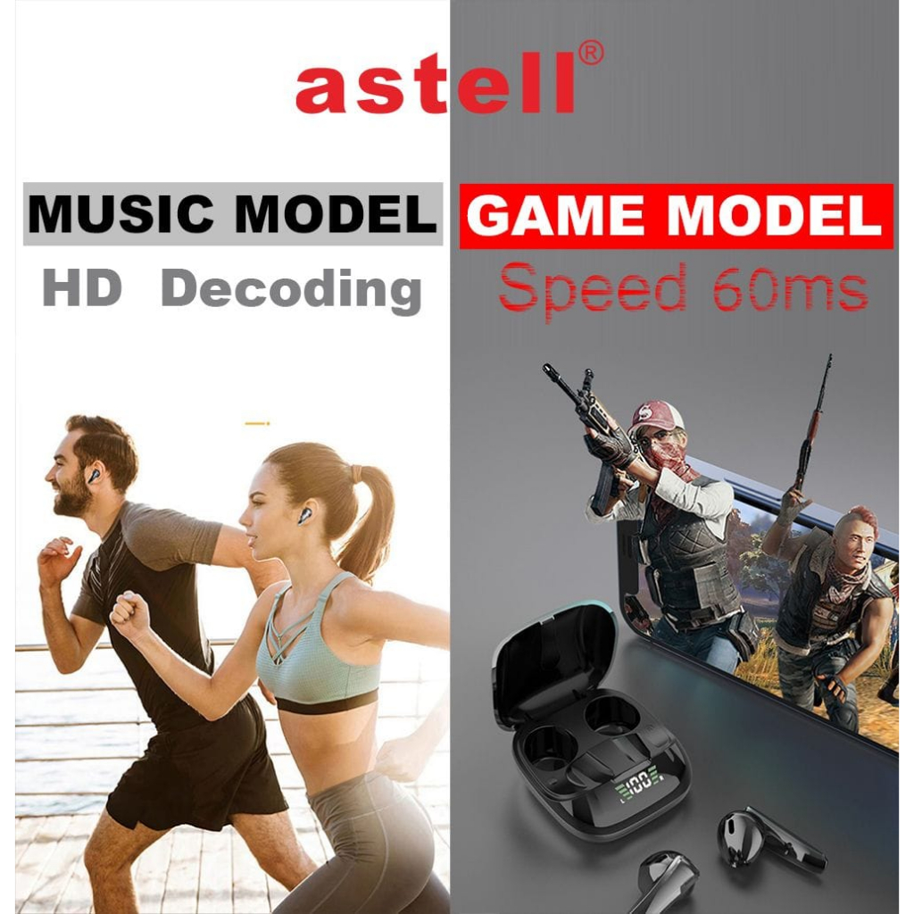 TWS Astell E-68 Earphone Classic Rock Headset Wireless Bluetooth 5.0 Earbuds Hifi Stereo Heavy Bass