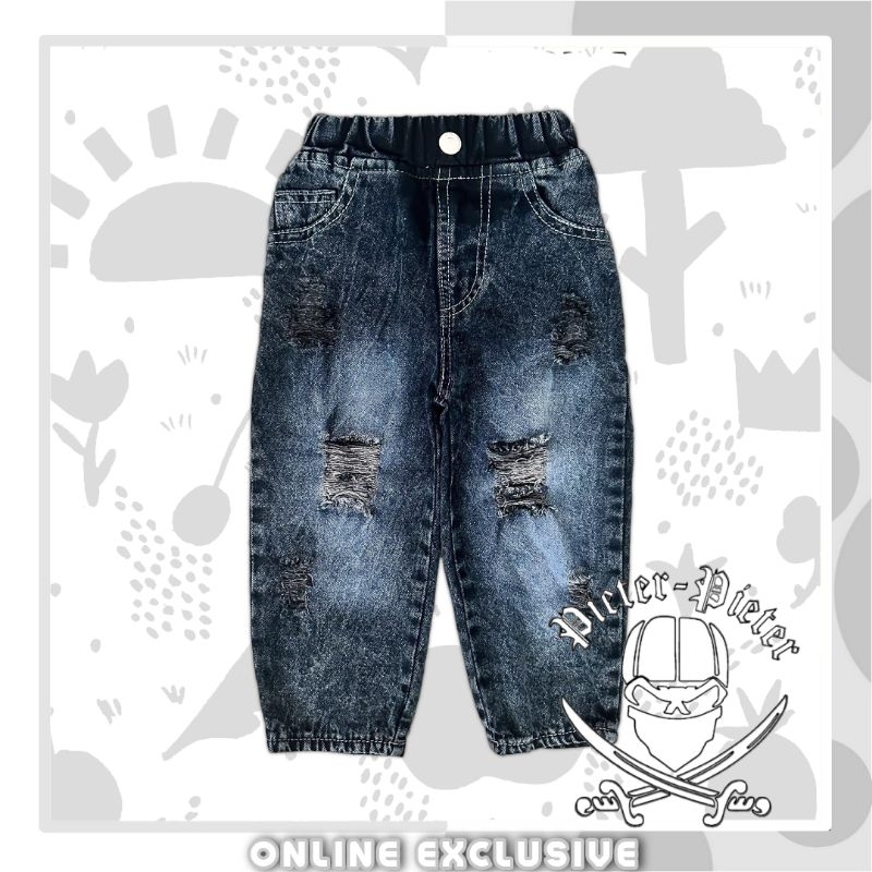 Celana Jeans Riped Sobek Unisex Cowok Cewek Usia 1-13tahun