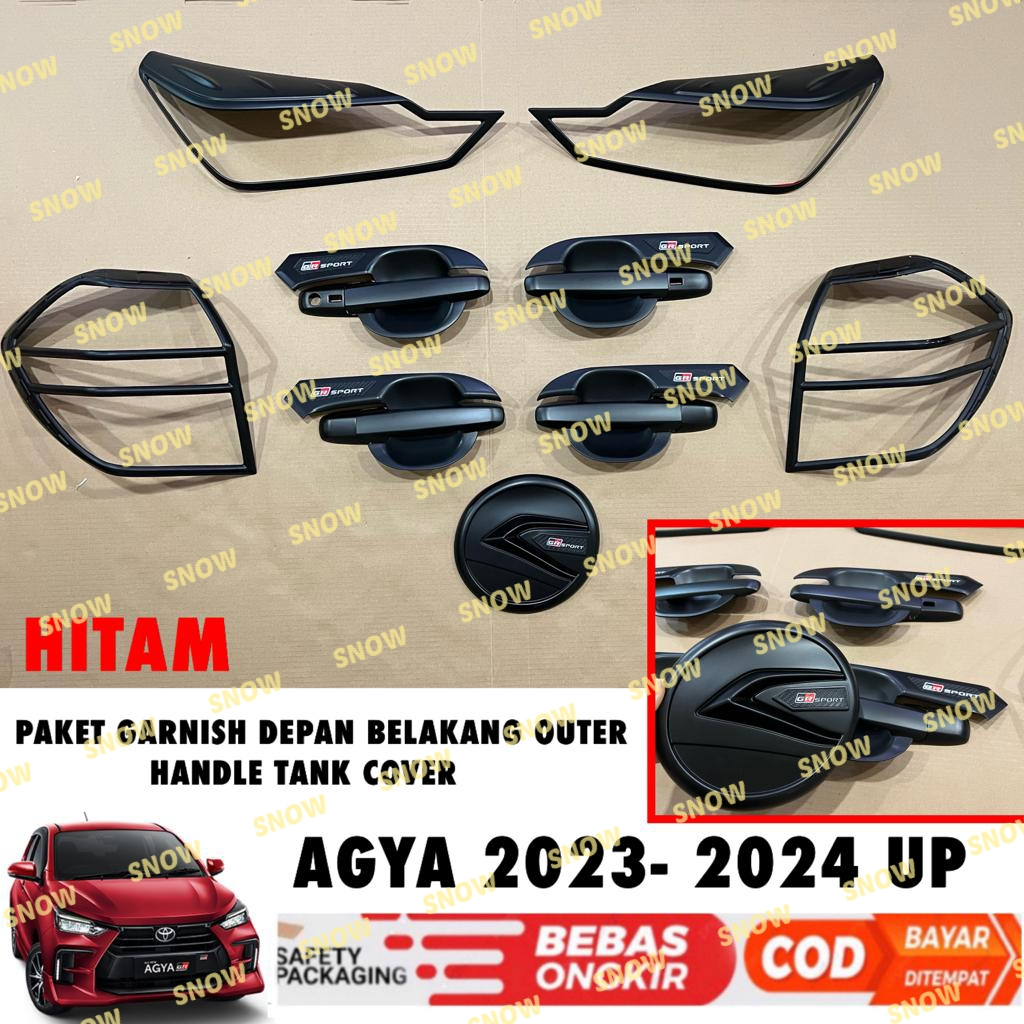 Paket Garnish Lampu Depan Belakang Outer Handle Tank Cover Agya 2023 2024 2025 UP  GR Sport Hitam Chrome Carbon