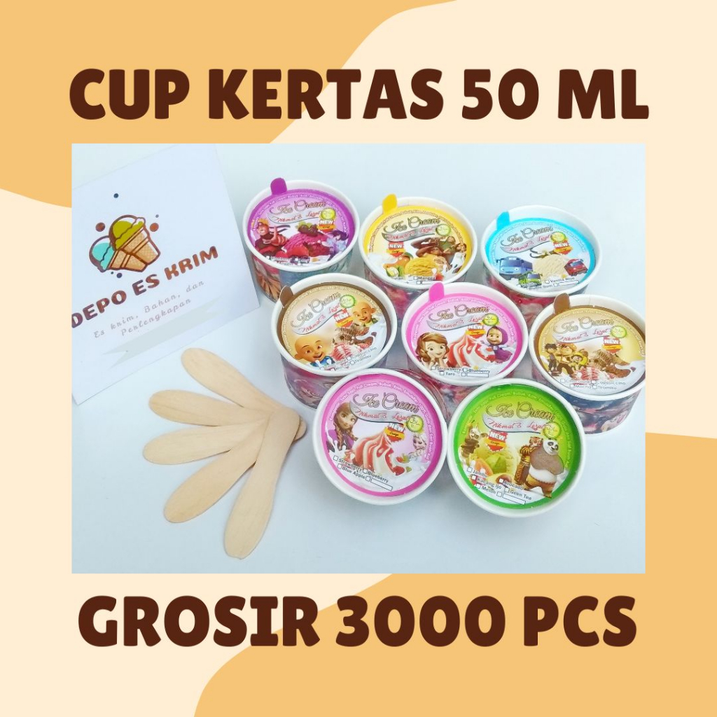 GROSIR 3000 pcs Paper Cup Ice Cream 50 ml ( Cup Kertas Es Krim 50ml )