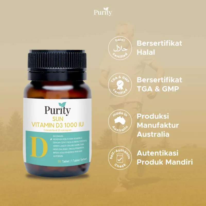 Purity Sun Vitamin D3 1000 IU 90 Tablet / Vitamin D3 / Vitamin daya Tahan Tubuh / Multivitamin