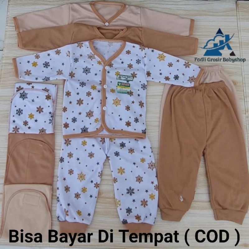 3 Setel Baju Celana Bayi Lengan Panjang Dan 3 Pcs Gurita Bayi Newborn Motif Coklat Terbaru