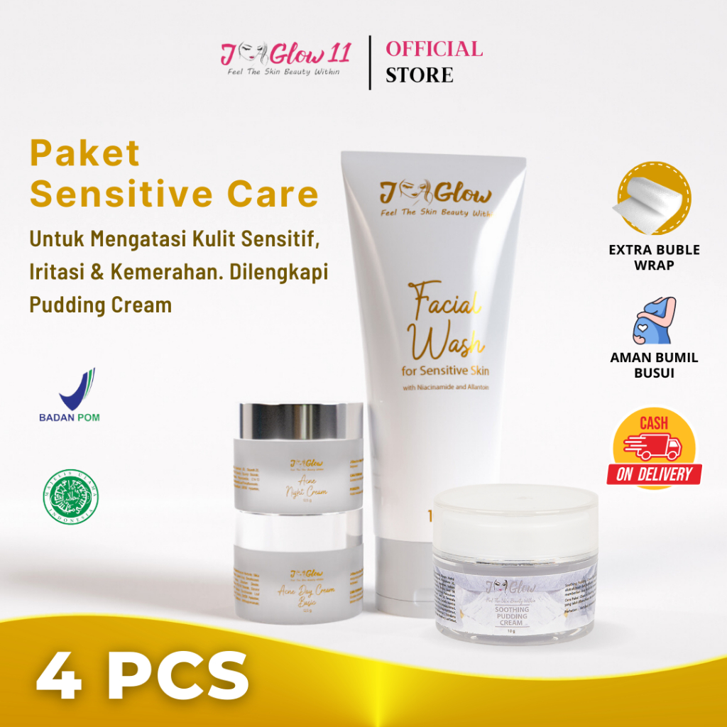 Jglow Skincare Paket Sensitif pudding Cream Glowing Perawatan kulit sensitif Satu Set Lengkap Perawa
