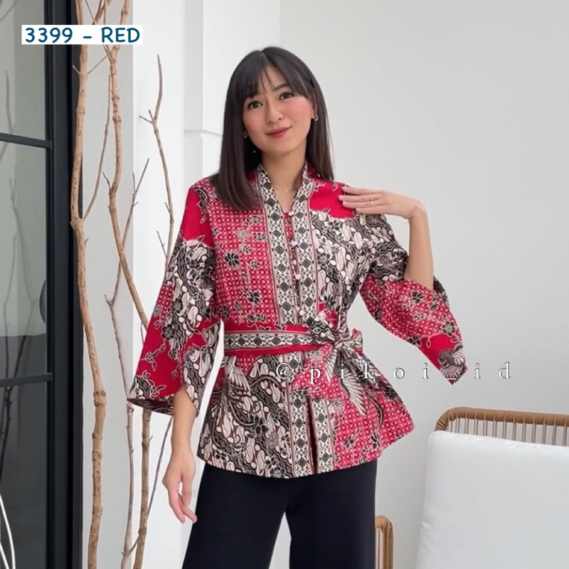 Atasan batik modern lengan panjang kimono full kancing / baju batik wanita busui / atasan ikat 3399