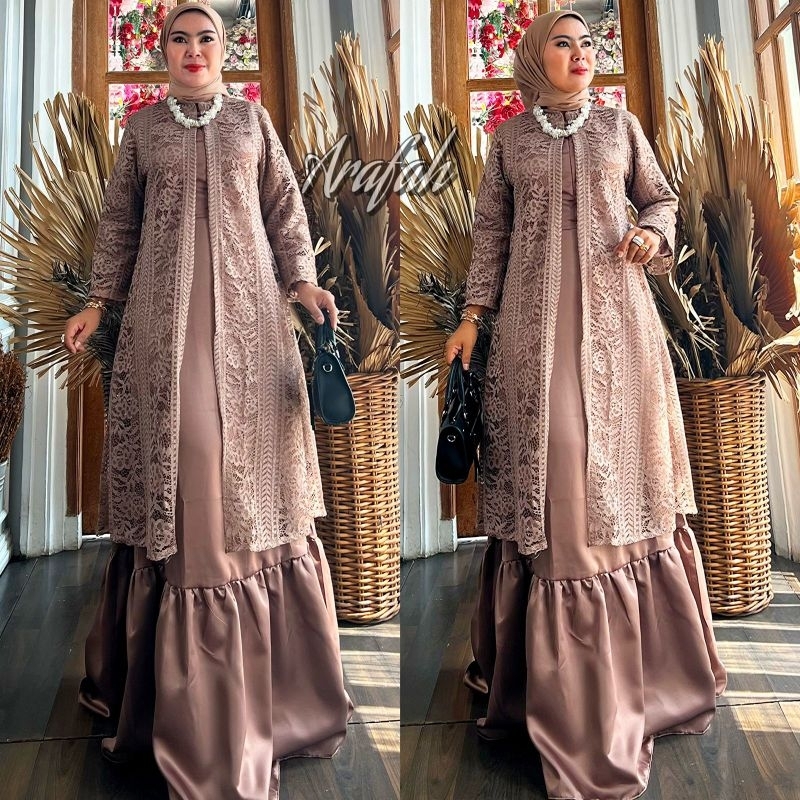 Dress Pesta Mewah / Gamis Arafah Brokat Dress / Gamis Kondangan / Gamis Tile / Gamis Cardigan Lepas 