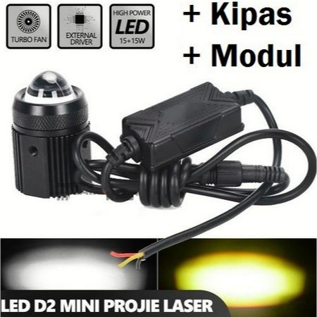 Lampu TEMBAK D2 Laser Mobil Motor 20watt 2 warna led mini putih kuning sorot hi low high bijian