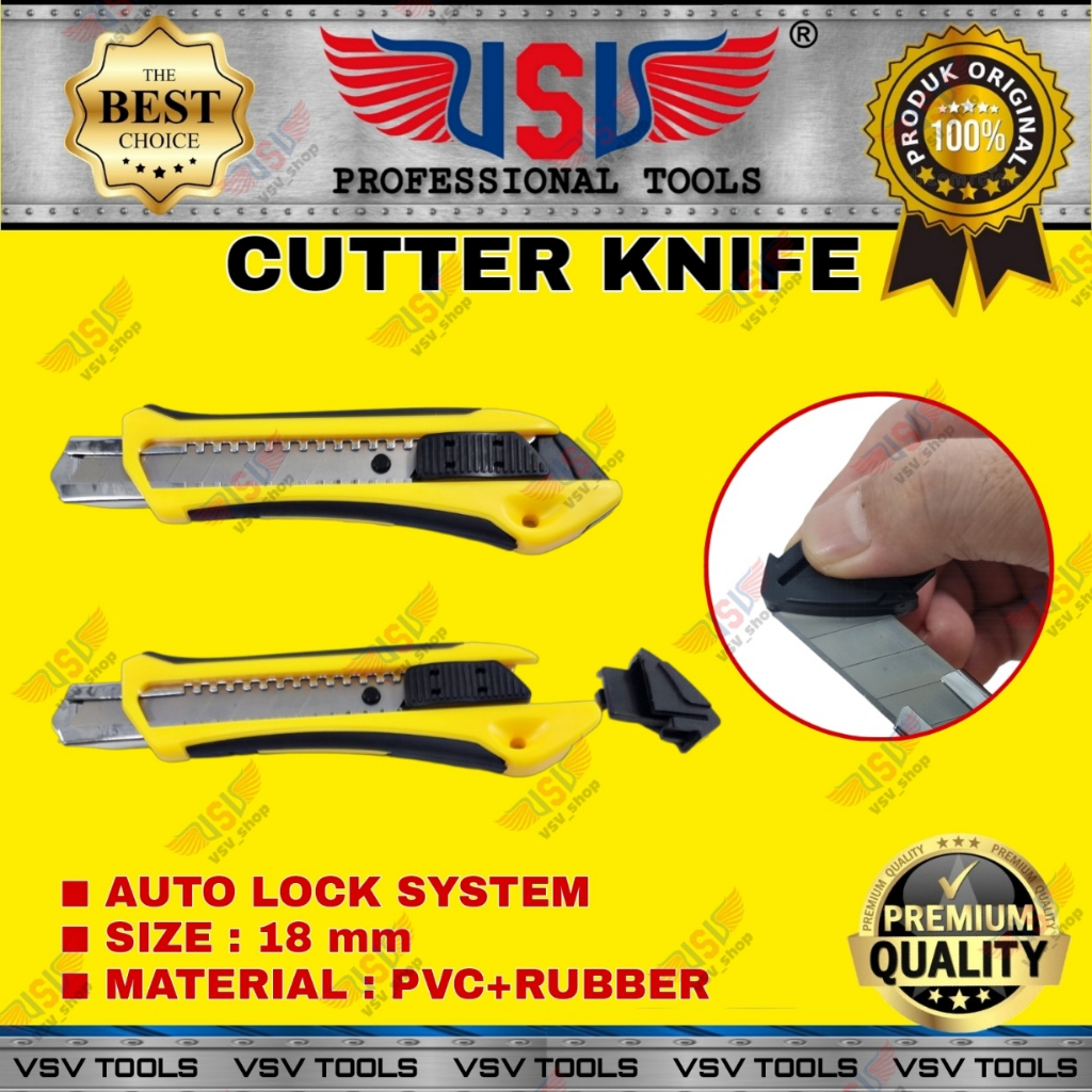 VSV Pisau Cutter Besar 18mm Body PVC Karet Cutter Knife Auto-Lock FH-7