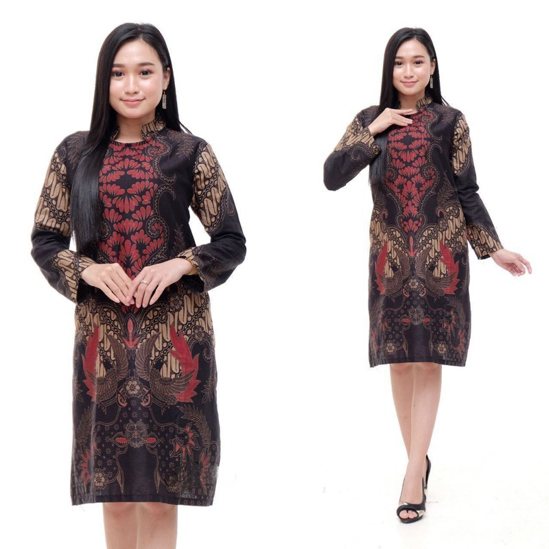 Baju Batik Wanita Tunik Batik Ukuran Jumbo M L XL XXL Atasan Wanita Modern Original Batik Wanita Modern Pakaian wanita Korean Style Dress wanita Jumbo LD130 Batik Solo batik Wanita Kerja