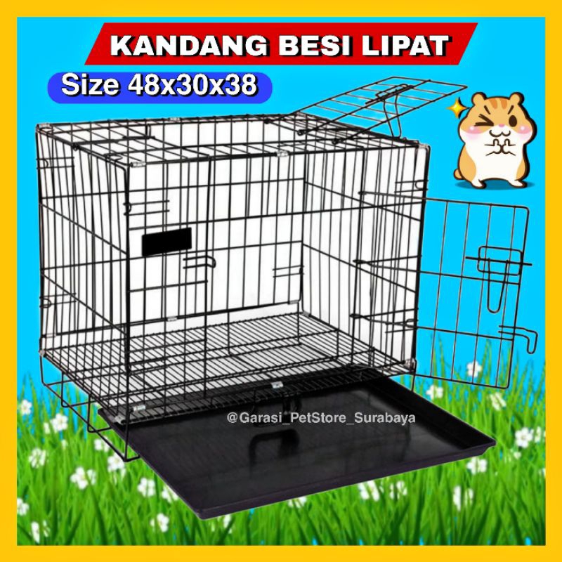 GPSS- Kandang Besi Lipat 48x30x38 Kandang Kucing Anjing Kelinci Musang Kandang Anjing Kandang Kelinci Kandang Musang Kandang Dinosaurus Kandang Lipat Alas Kandang Hewan Kandang Hewan Alas Kandang Kucing Tatakan Kandang Hewan Tempat Makan Hewan