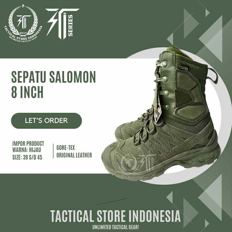 Sepatu PDL Tactical Hijau Brimob TNI - Salomon 8 Inch Made in China - Hijau Army