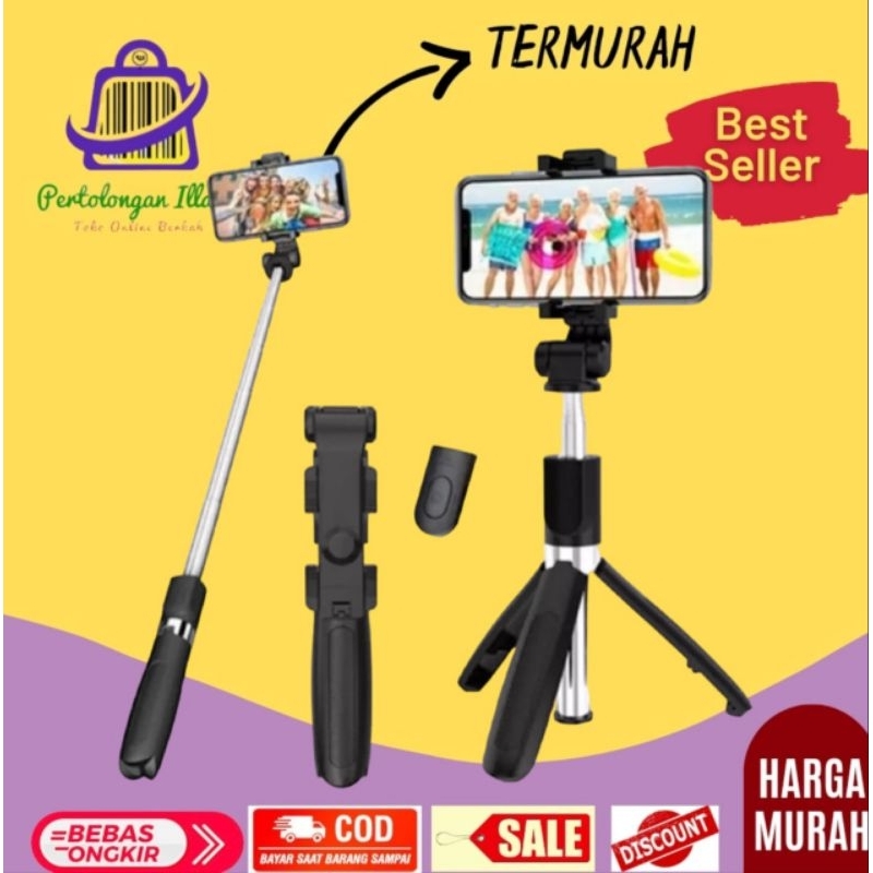 tongsis tripod bluetooth 3in1 tombol remot tomsis holder rotari angle putar alat selfie youtuber dan podcast