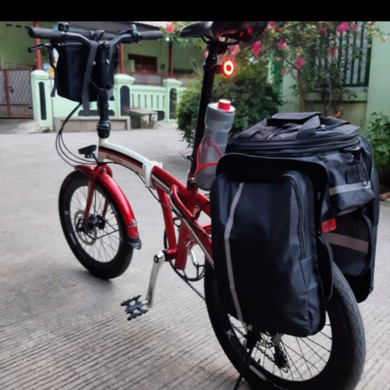 Tas Pannier sepeda lipat bonus rain cover dan tali selempang Tas touring Sepeda Lipat