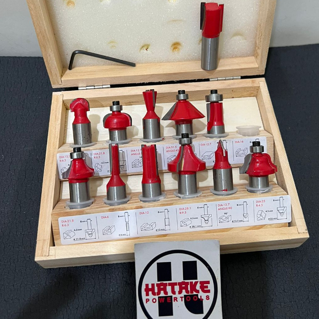 MAILTANK Mata Profil Besar 1/2 Set 12 Pcs Router Bit Set Kotak Kayu Lengkap
