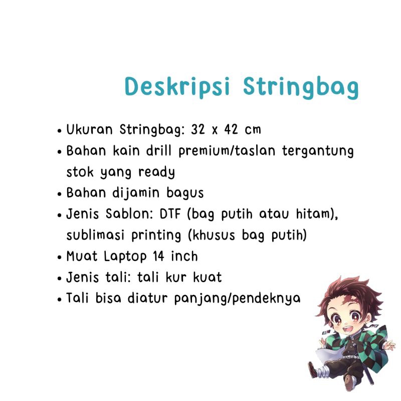 Stringbag DTF Full colour Anime jepang Demon Slayer Series tas ransel serut drawstring sekolah kuliah kampus viral || Kiiyoomii ||