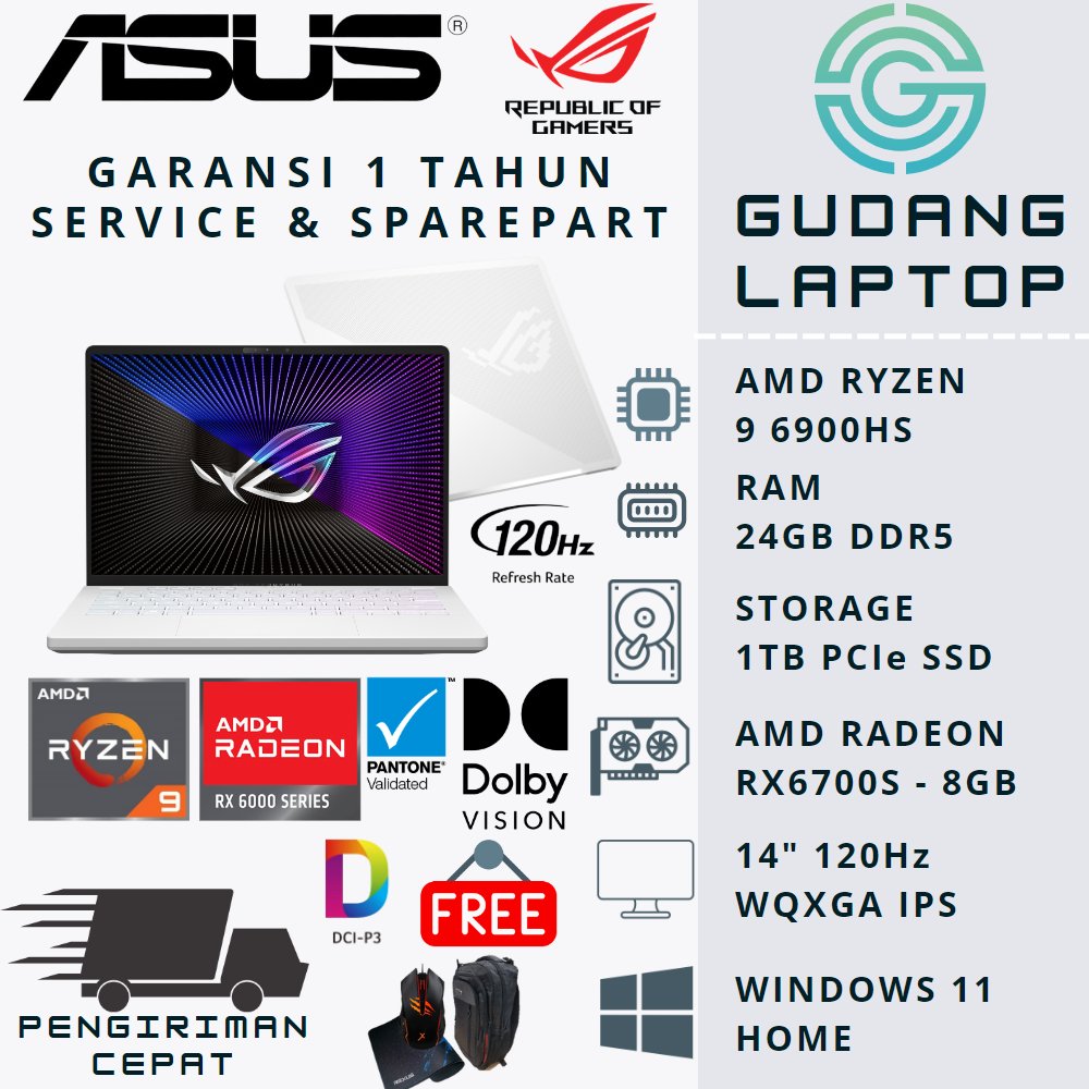 ASUS ROG ZEPHYRUS G14 GA402RJ AMD RYZEN 9 6900HS 24GB RAM 1TB SSD RADEON RX6700S WQXGA WIN11