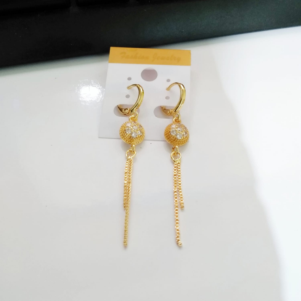 AV277 Grosir Anting Jurai Panjang Gold Permata Motiff Bulat