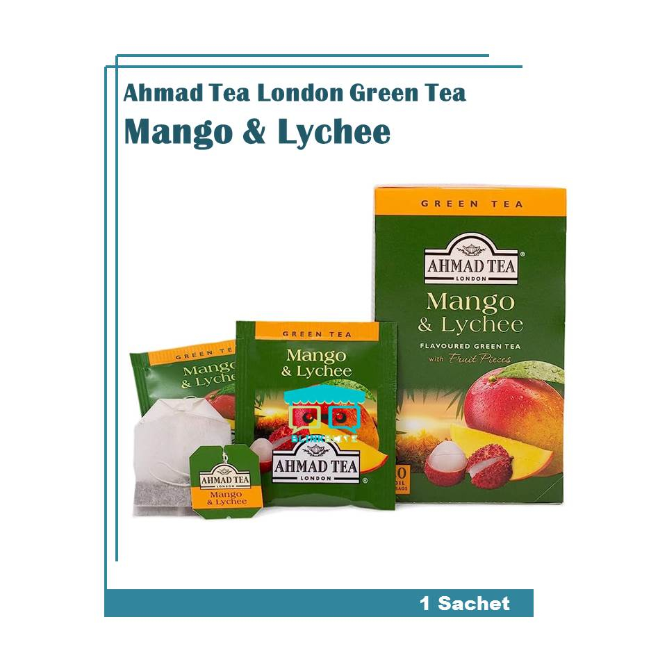 SACHET Ahmad Tea London Green Tea MANGO &amp; LYCHEE Teh Hijau Diet