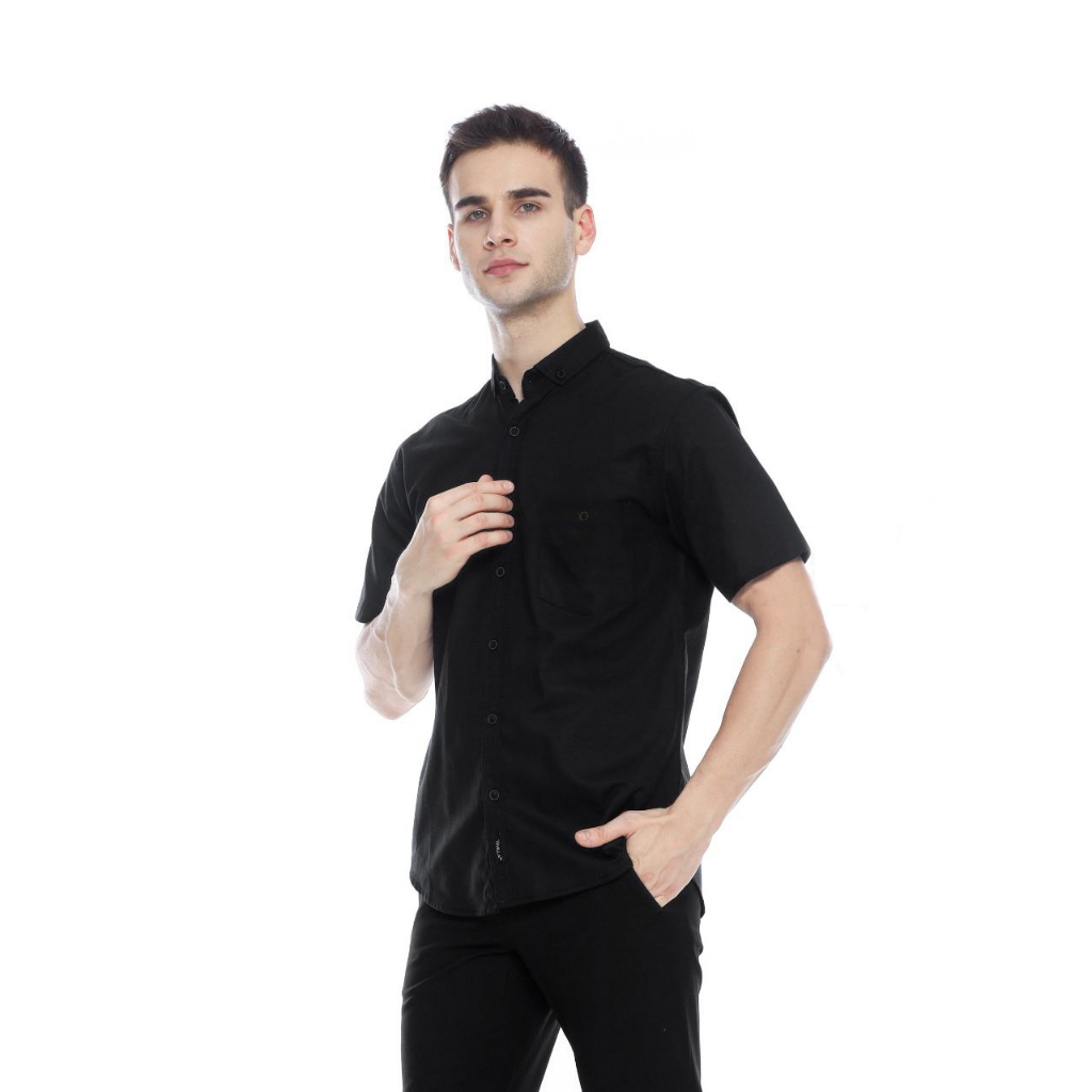 Hem Hitam Polos Pria | Kemeja Hitam Pria | Kemeja Lengan Panjang Pria | Baju Pria Distro | Hem Cowok