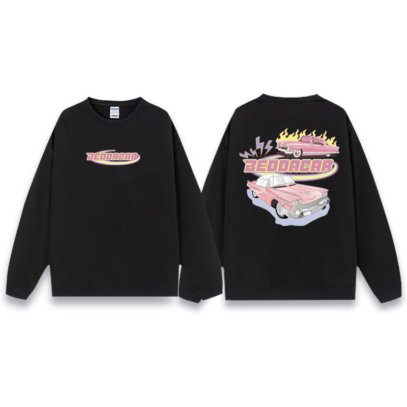 XiaoZhaiNv Korean Style Pink Car Pattern Lengan Panjang Baju Sweater Wanita A0930