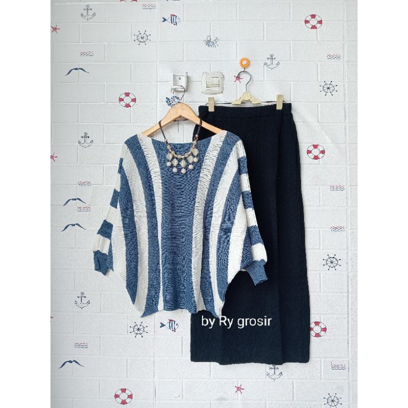 One Set wanita Batwing Rok Rajut