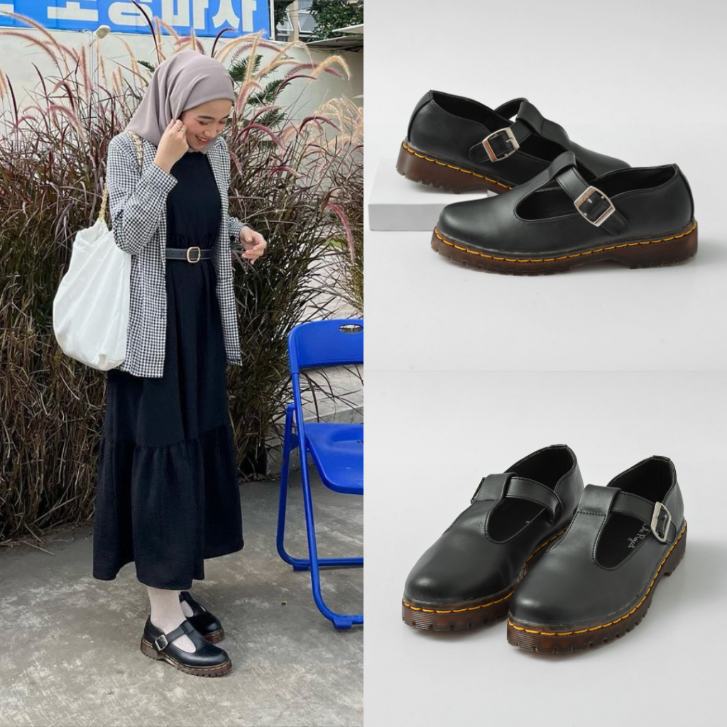 Sepatu Loafer Wanita Casual Docmart Kulit Formal Kerja Kantor Kuliah Loafers Wanita Original - Kyra Black