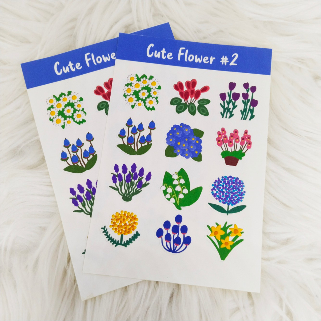 

ZIBA-C008 Sticker sheet mini Kiss cut sticker Cute flower #2 untuk journal/scrapbook