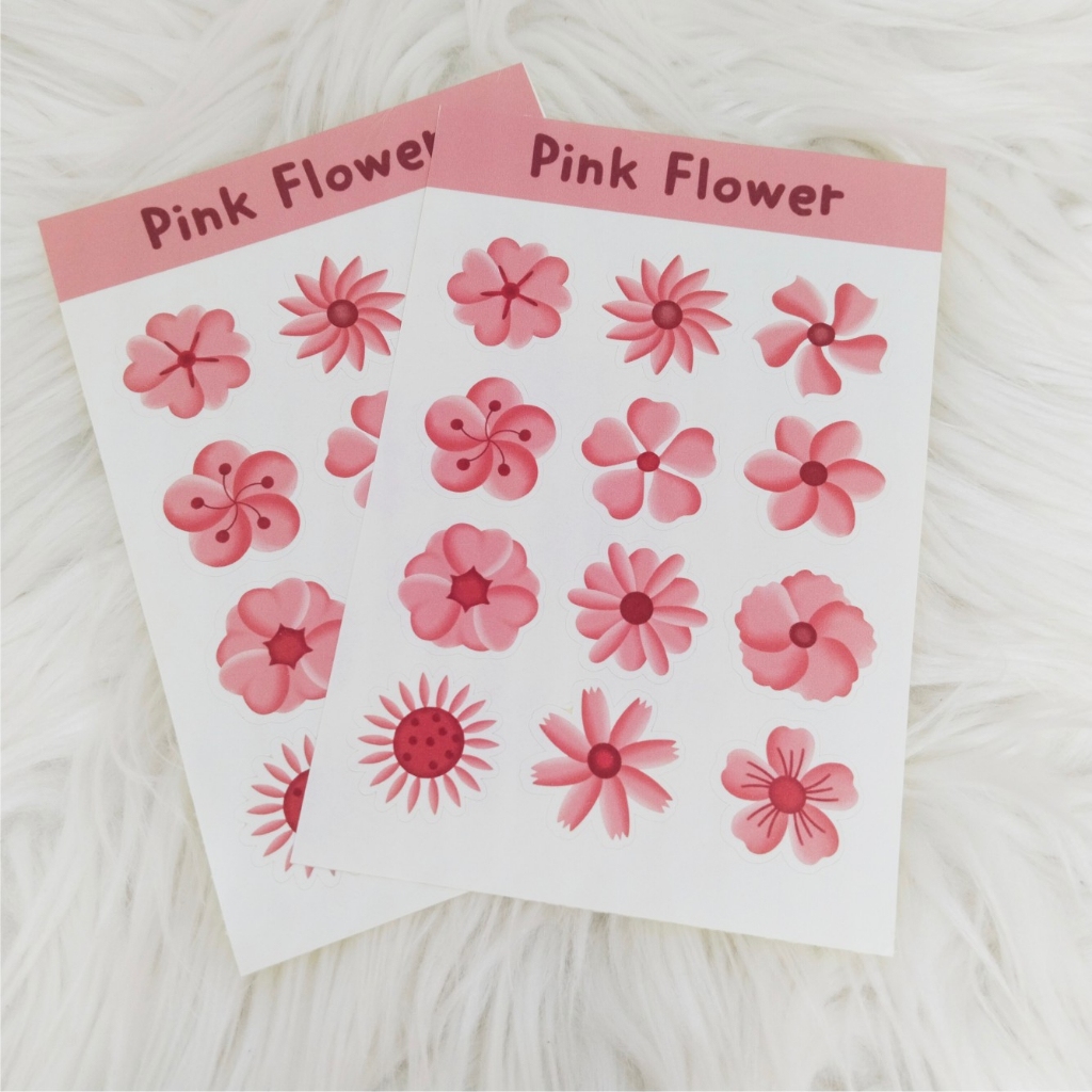 

ZIBA-C002 Sticker sheet mini Kiss cut sticker pink flower untuk journal/scrapbook
