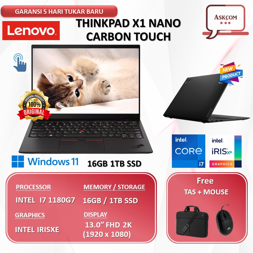 Laptop Lenovo Thinkpad X1 Nano Carbon Touch I7 1180G7 16GB 1TBSSD W10PRO 13.0FHD 2K