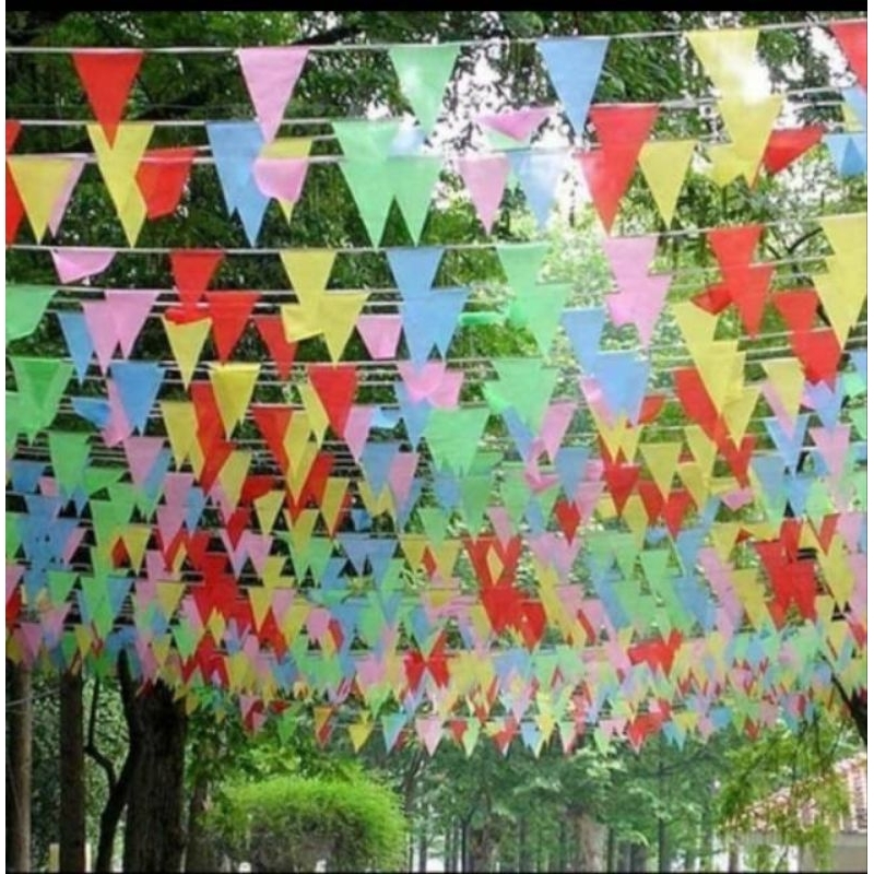 Bendera Kain Festival Segitiga - Harga 1set isi 15 pcs bendera Panjang 5,5M - Banner Flag - Bunting Flag