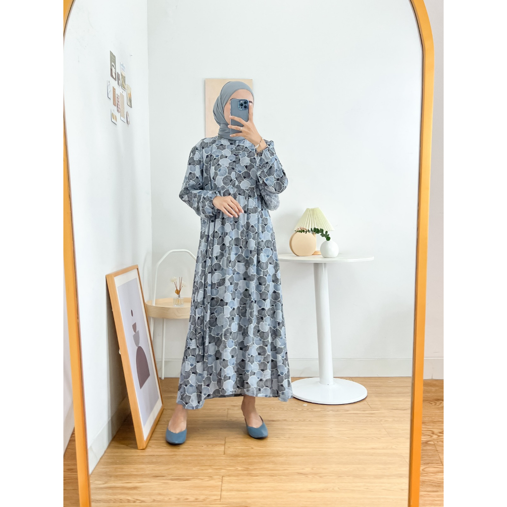 𝐊𝐈𝐑𝐀𝐍𝐈 Midi Dress Rayon Motif Ori Busui Friendly Jumbo Terbaru Kekinian Fashion Muslim Dress Murah Motif Terbaru