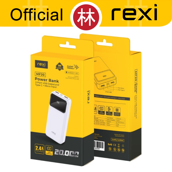 Rexi MF20 Powerbank 20.000 mAh 2 Port with LED Indicator Fast Charging