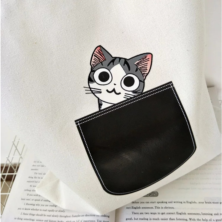 Totebag Tas Tenteng Wanita Tote Bag Kucing Jinjing Anak Cewek  Sekolah Kuliah Dewasa Murah Cute Kere