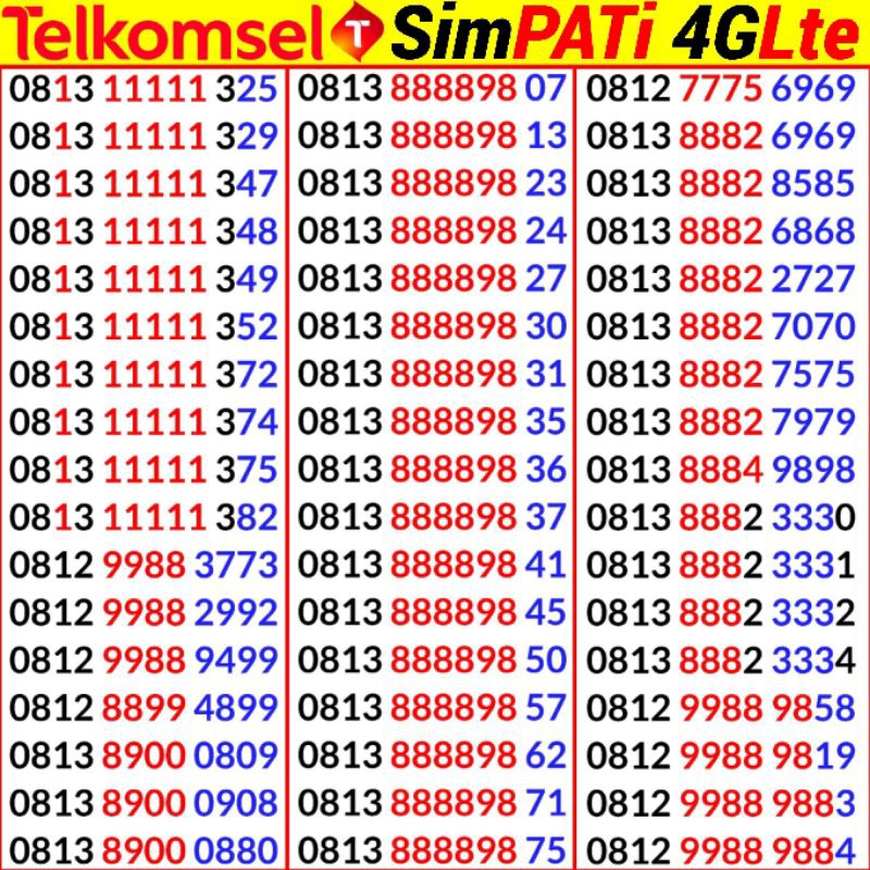 Nomor Cantik Simpati Telkomsel 888888 8888 11111 Rapih