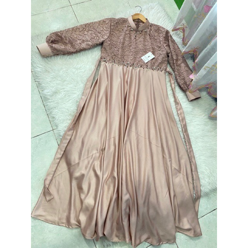 soraya dress cream rosegold navy original produk Tiani by triwaskitho premium mewah gamis pesta dres
