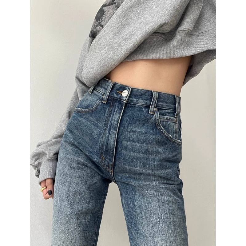 Jeans Celana Cutbray Wanita Stretch Highwaist Kekinian Biru