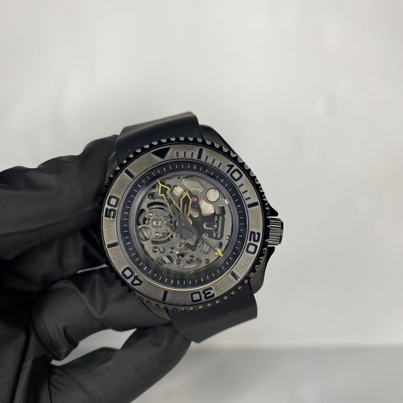 Jam Tangan Mod Seiko SKX Black Stealth Skeleton NH72 Automatic Watch Rubber