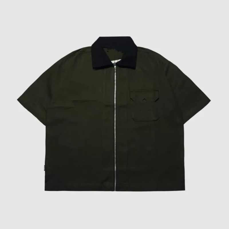 WARDKICK - Boxy Work Shirt Zipper Plain Army New