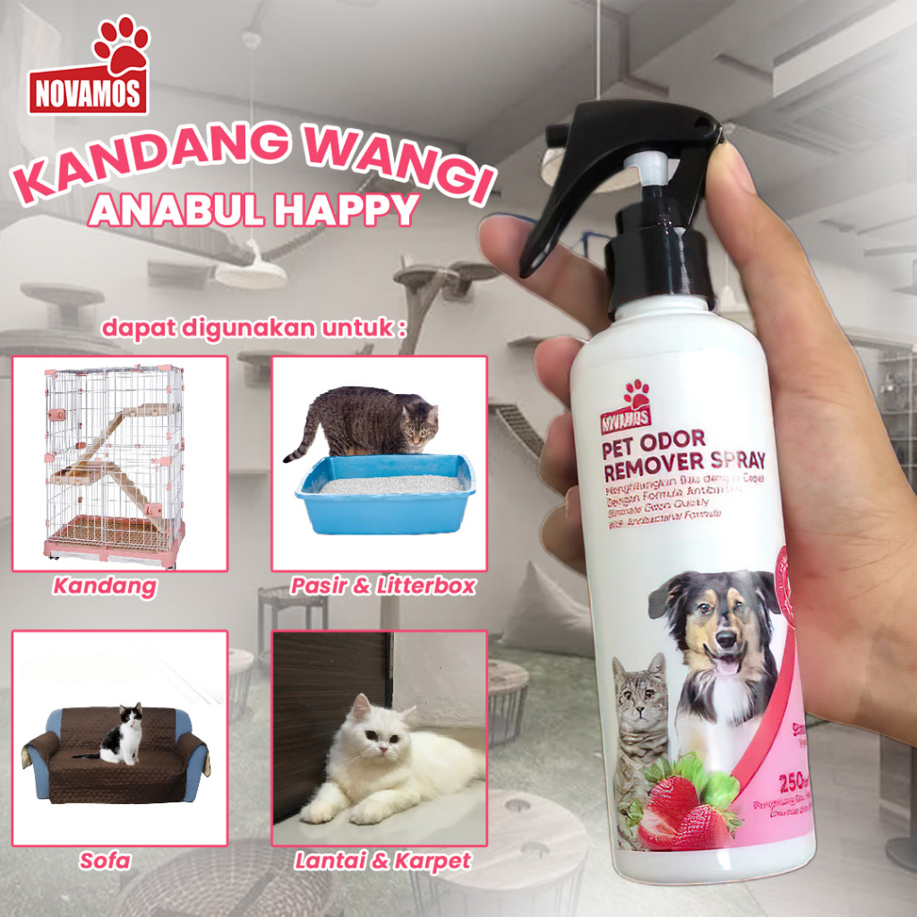 NOVAMOS Penghilang Bau Kotoran Kucing &amp; Anjing Spray -Wangi Strawberry
