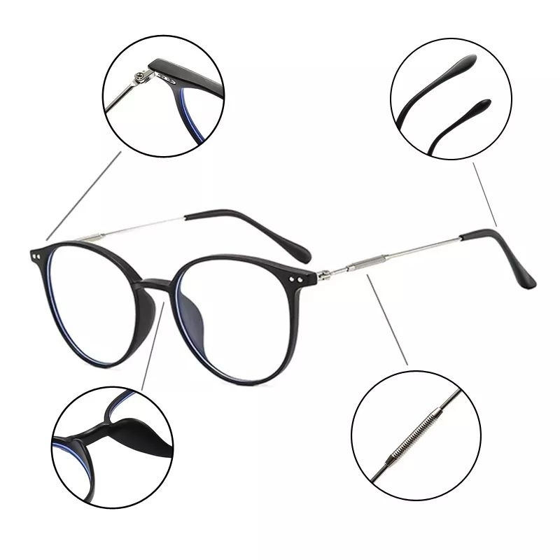 Kacamata Lensa 2in1 Photochromic anti radiasi bentuk bulat bahan metal gaya Korea unisex