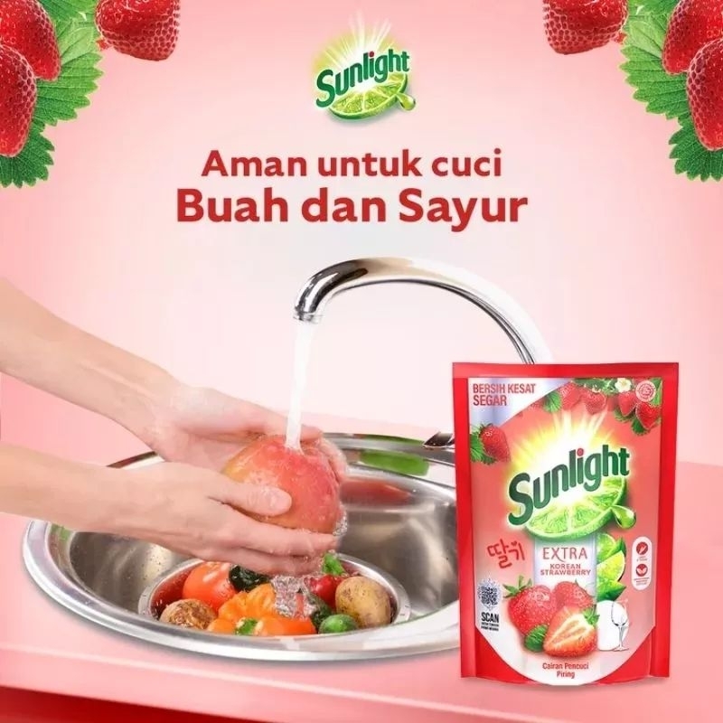 sunlight sabun cuci piring korean strawberry 560ml