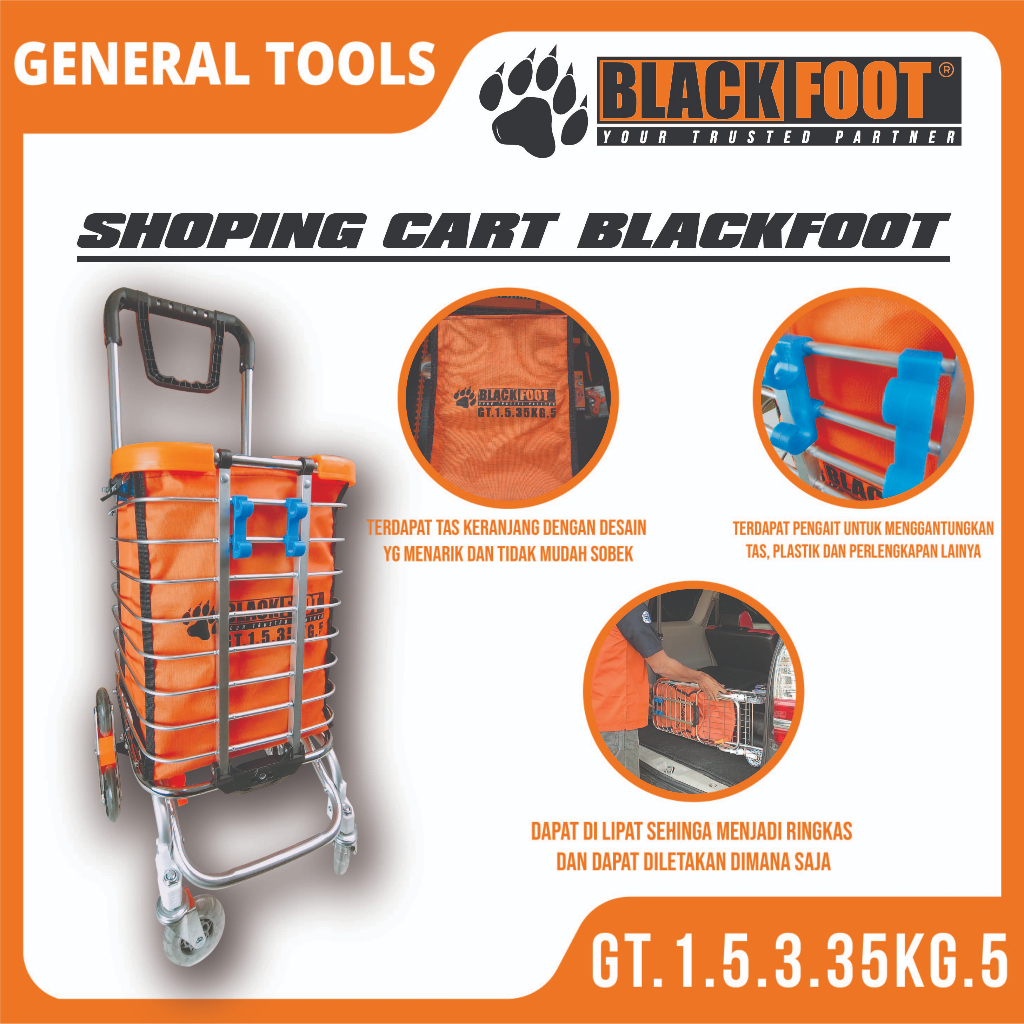 Alat Angkut Barang Keranjang Belanja multi fungsi blackfoot aluminium trolley/troly/troli Belanja li