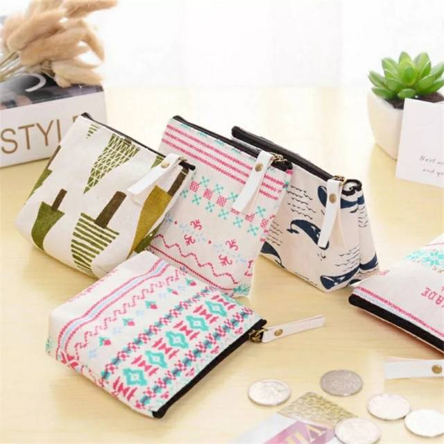 T&amp;Y Dompet Koin Mini Canvas Motif Lucu Dompet Perhiasan Headset Multifungsi Dompet Serbaguna Sleting Bermotif Souvenir Pernikahan Tempat Koin Murah Import