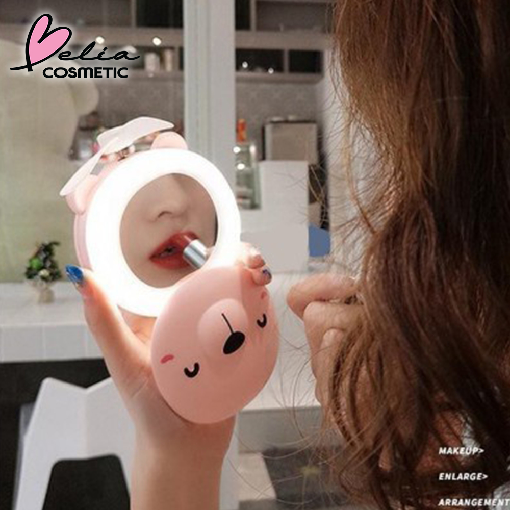 ❤ BELIA ❤ MINIFAN Kipas Make Up LED Light 3 in 1 USB Charging /  Kipas Mini Fan Karakter / Cosmetic | Kipas 3in1 | Mirror | Kaca | Kipas Mini