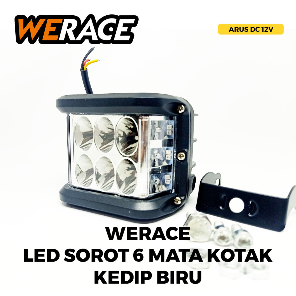 [WERACE] LAMPU SOROT CWL / TEMBAK LED CREE 6 MATA KOTAK PLASTIK BESAR / 18WATT 12VOLT PUTIH / KUNING SUPERTERANG