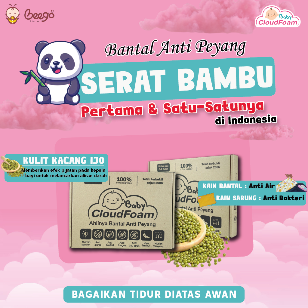 BABY CLOUDFOAM Bantal Anti Peyang Kulit Kacang Hijau Anti Air &amp; Anti Bakteri