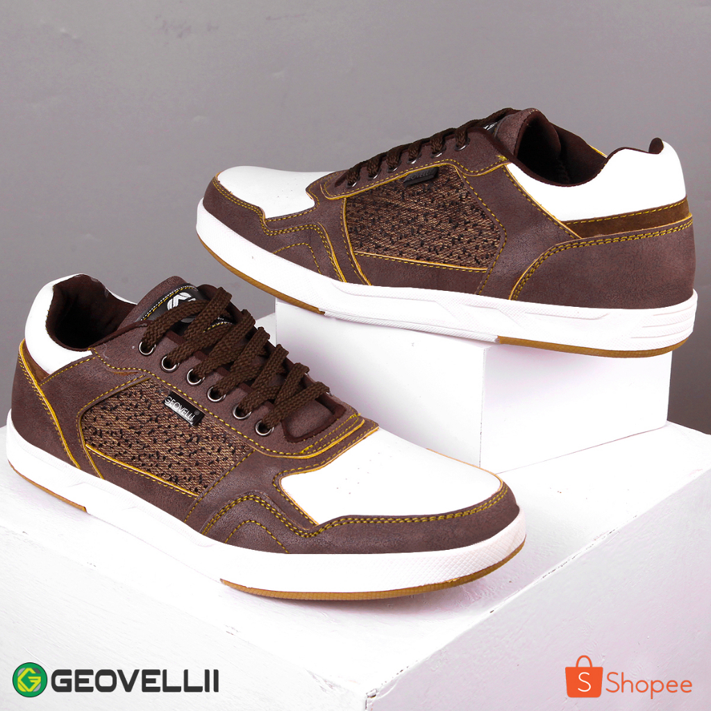 GEOVELLI - G3122 Coklat Sepatu Kasual Pria Sepatu Sneakers Tali cowok Terbaru Original Harga Murah Kualitas Bagus laki-laki Trendy