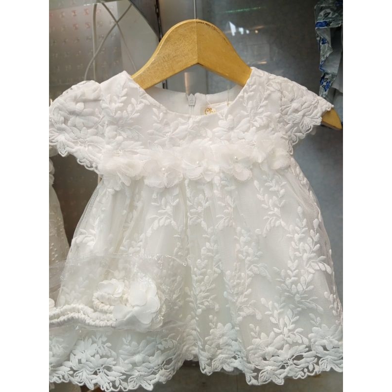 Dress Newborn Putihh Brokat anak perempuan import/Gaun Aqiqah brokat anak