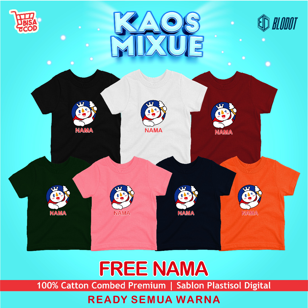 Kaos Anak Mixue Es Krim / Kaos Anak Mixue Custom nama / Kaos Anak